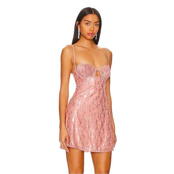 For Love & Lemons 🍋 Shai Mini Dress in Pink XL NWT $ 249.00 - Picture 5 of 10